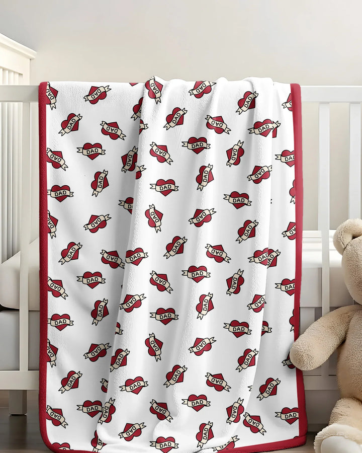 Old School Dad Hearts Daddy & Me Matching Bamboo Blanket