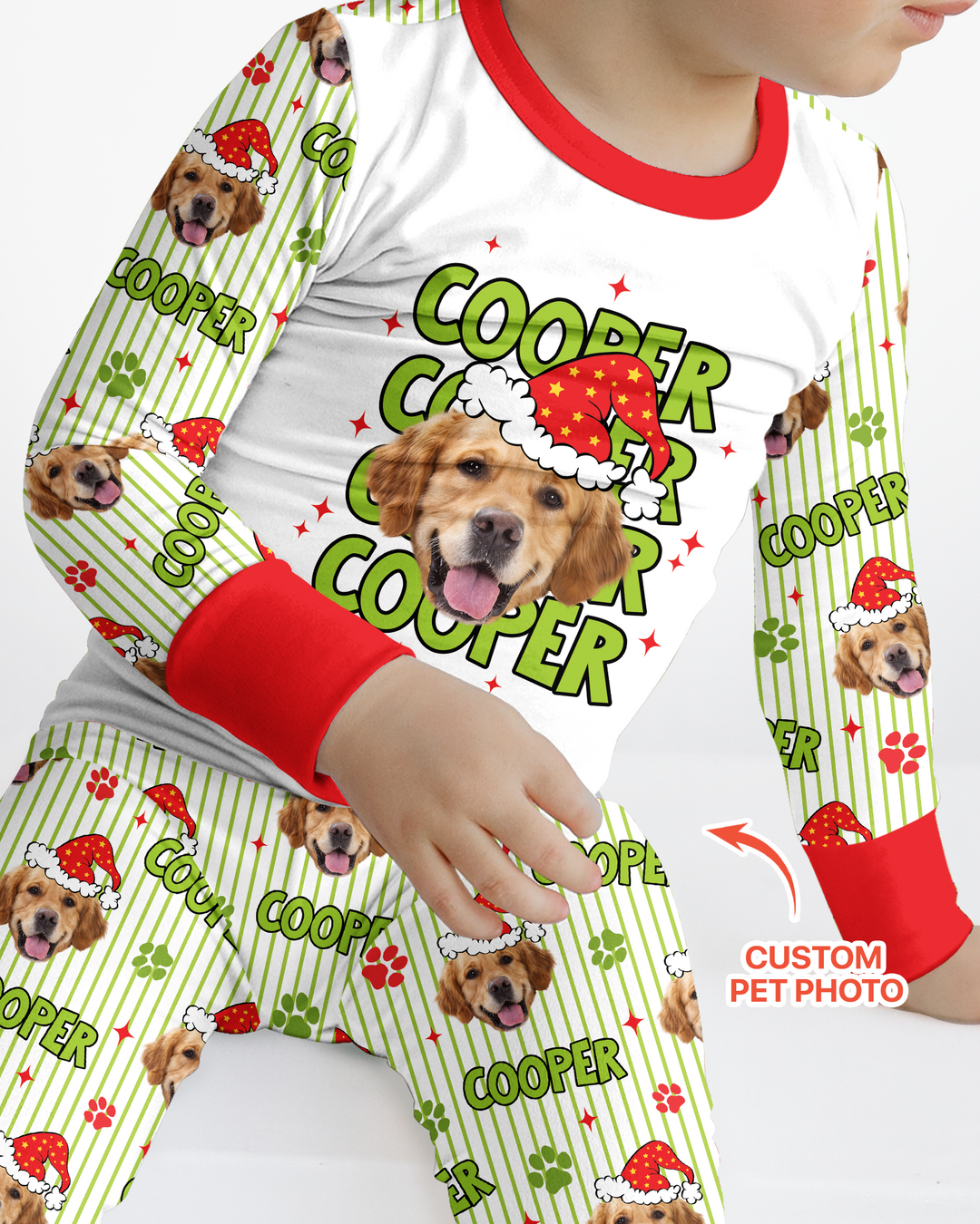 Personalized Pink Santa Dog Bamboo Two Piece Long Sleeve Pajama Set