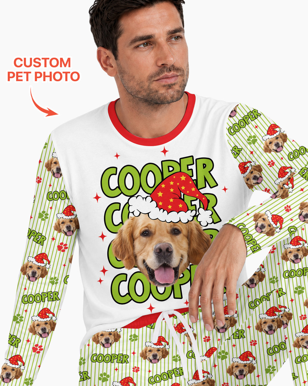 Personalized Pink Santa Dog Bamboo Men's Pajama Set