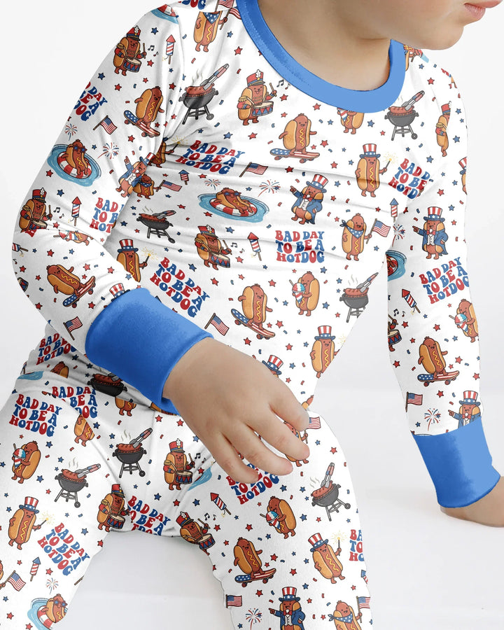 Hot Dog Patriotic Bamboo Two Piece Long Sleeve Pajama Set