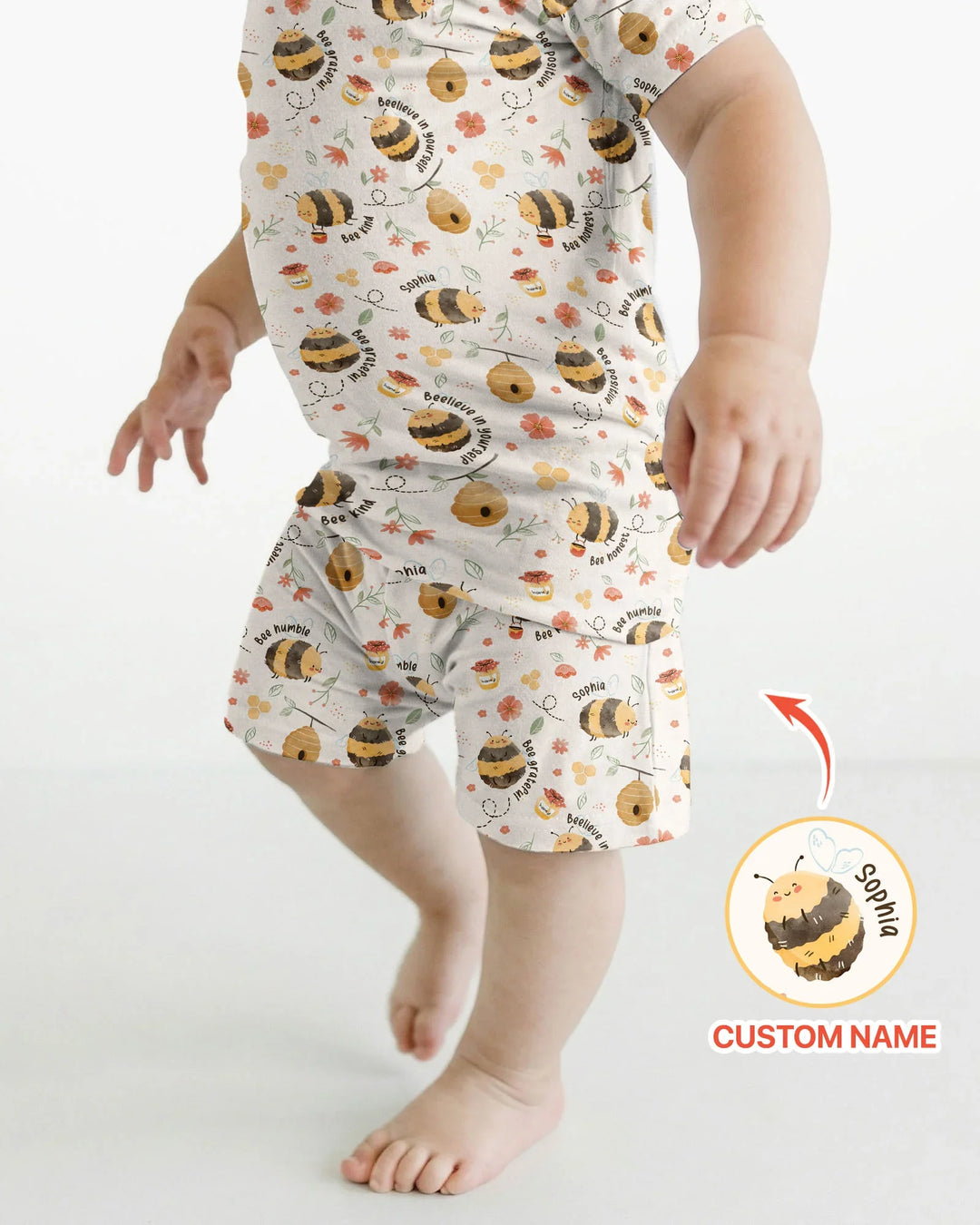 Bee Kind Custom Name Bamboo Two Piece Short Sleeve Shorts Pajama Set