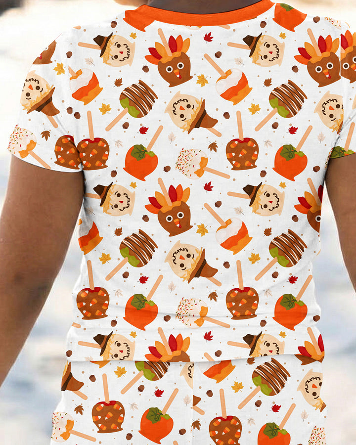 Fall Caramel Apple Family Matching Bamboo Two Piece Short Sleeve Pajama Set