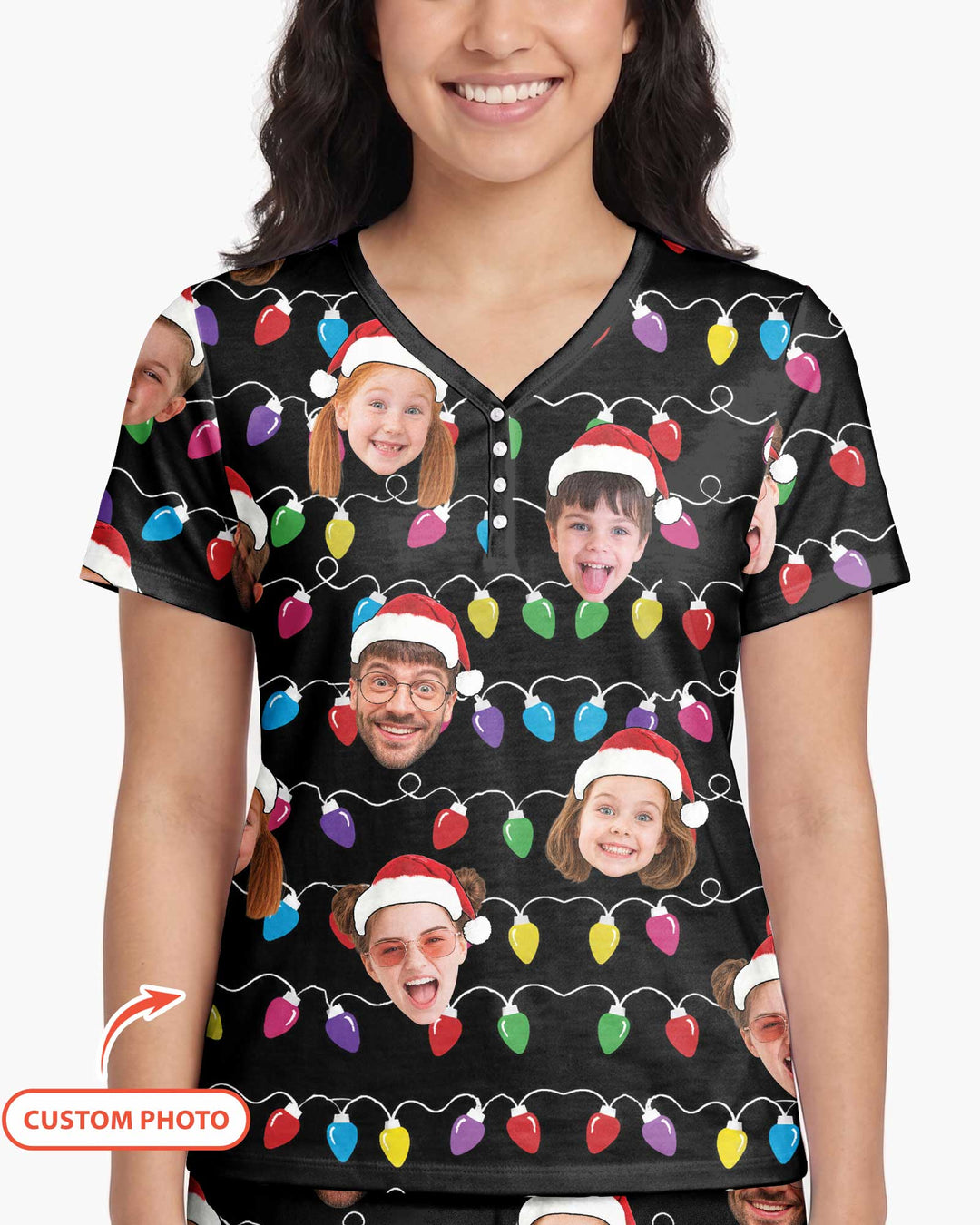 Custom Face Christmas Family Silly Xmas Leds Bamboo Women Short Sleeve Short Pajama Set