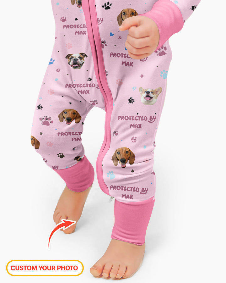 Fotos personalizadas de perros "Protegido por" Pawfect Pink Bamboo Convertible Zippy
