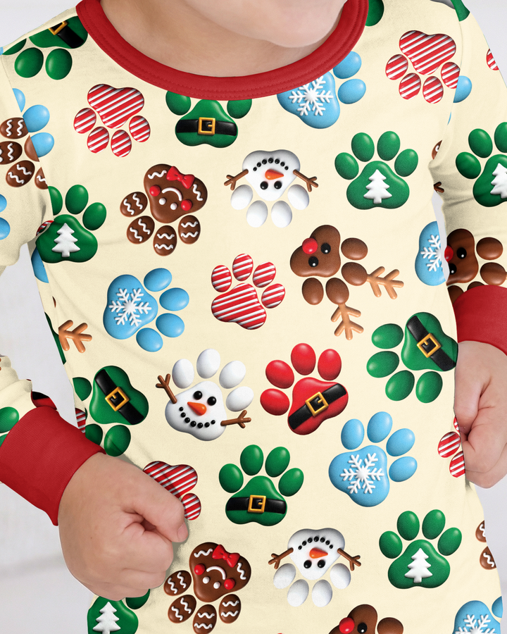 Santa Puppies Paw Bamboo Two Piece Long Sleeve Pajama Set