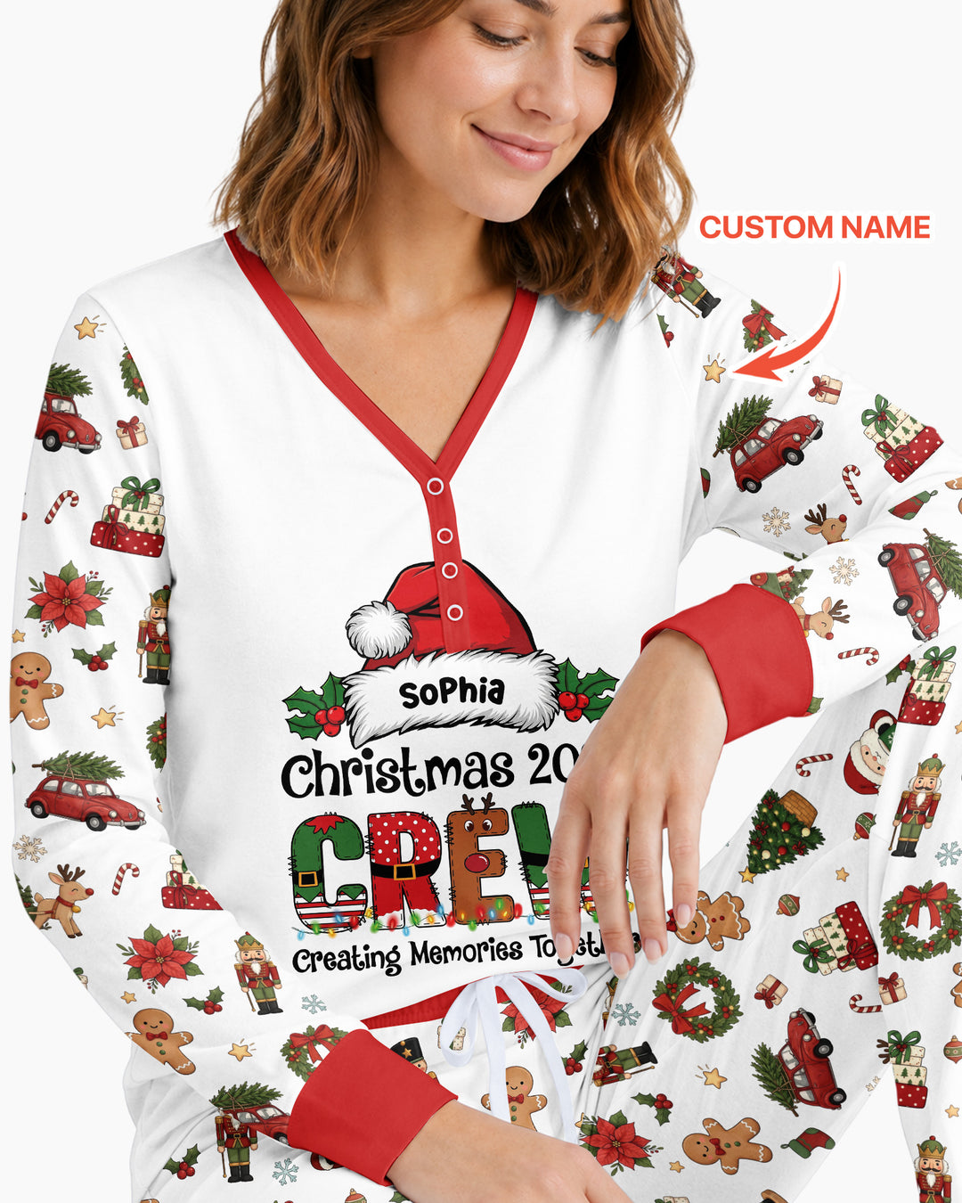 Custom Name Christmas 2026 Crew Bamboo Women Pajama Set