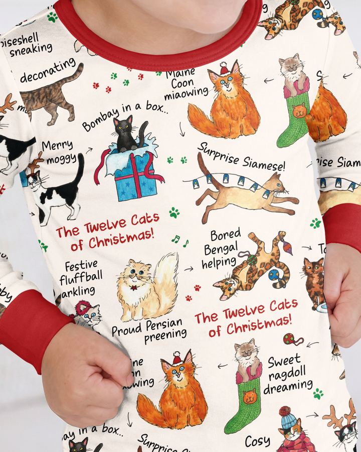 The 12 Cats of Christmas Bamboo Two Piece Long Sleeve Pajama Set