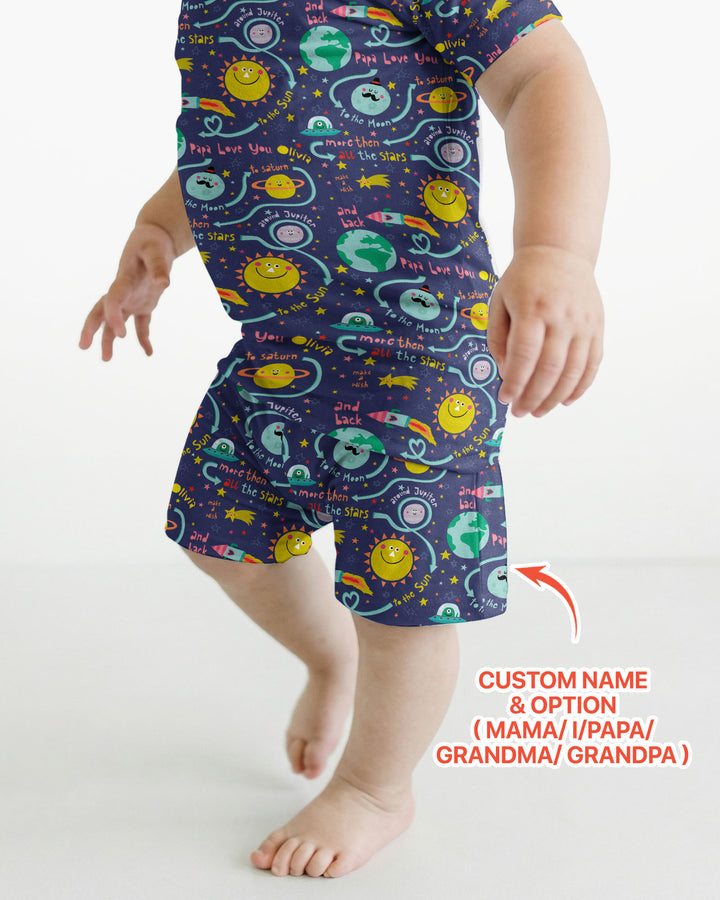 Love to the Moon and Back  Bamboo Two Piece Short Sleeve Shorts Pajama Set