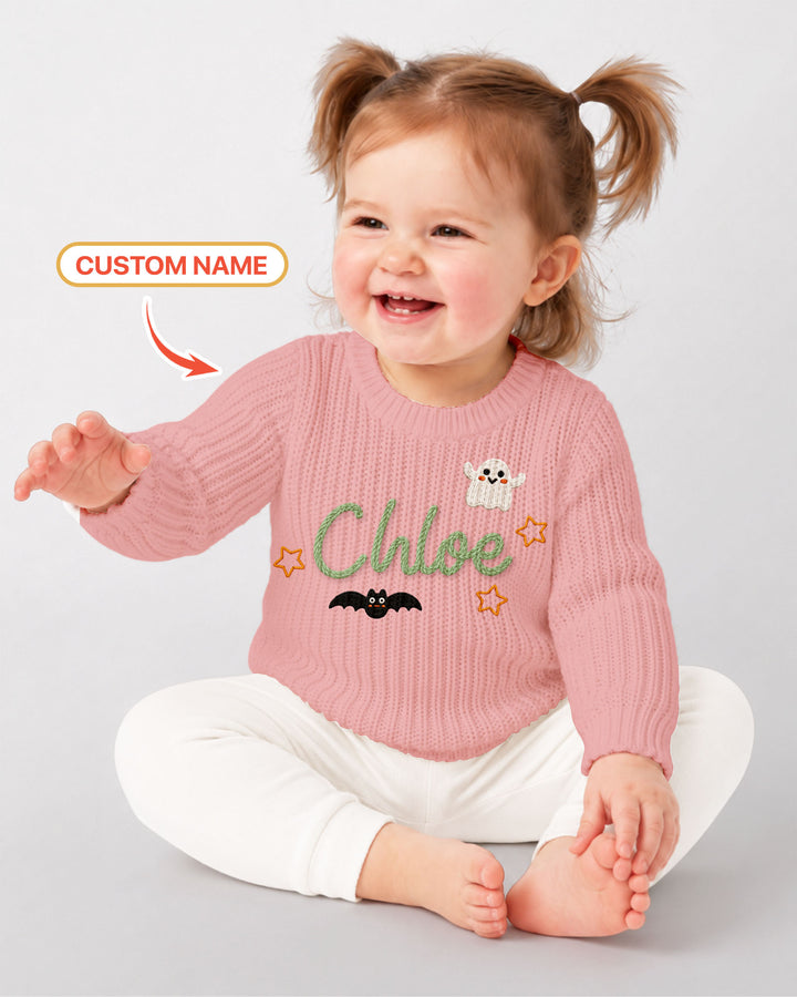 Happy Halloween Embroidered Baby Name Bamboo Knit Sweater Bubble