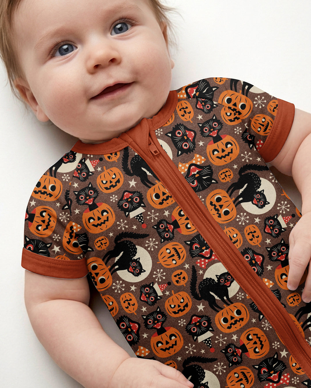 Vintage Halloween Black Cat Pumpkin Bamboo Shorty Zippy