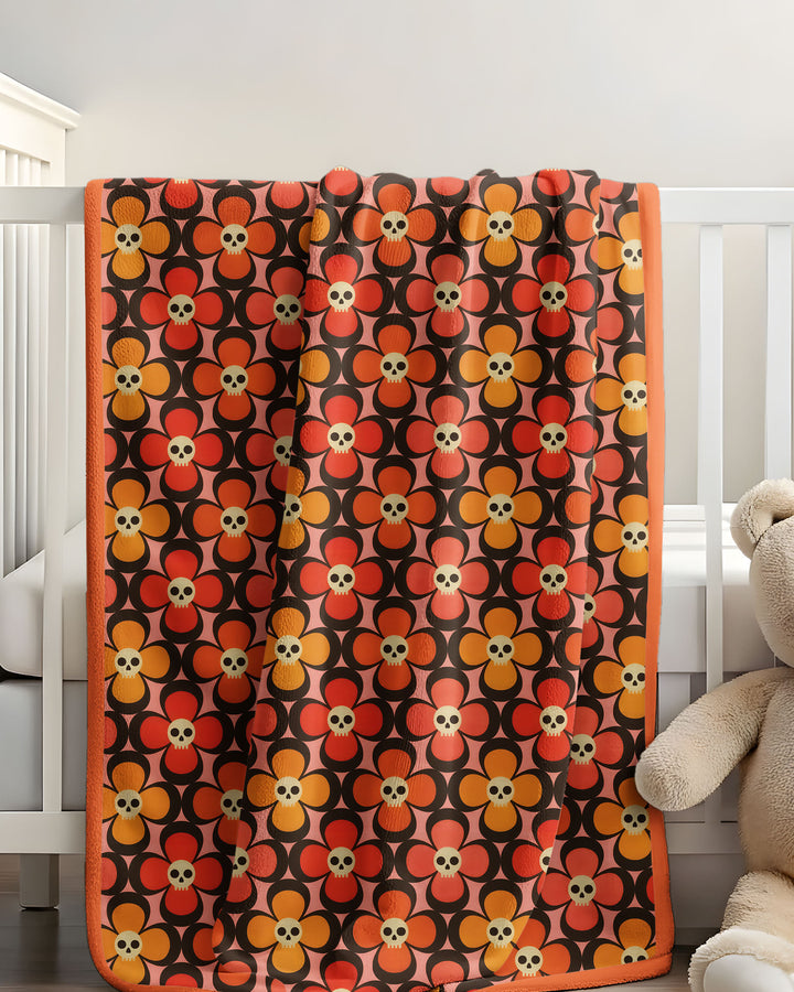 Retro Skull Flower Halloween Bamboo Blanket