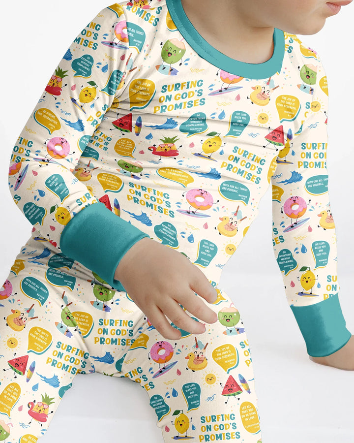 Summer Fruits Surfing On God's Promises Bamboo Two Piece Long Sleeve Pajama Set