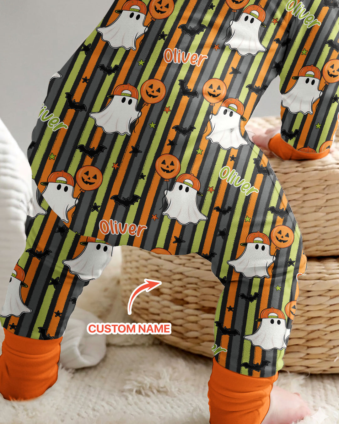 Custom Name Ghost Holding Balloon Bamboo Convertible Zippy