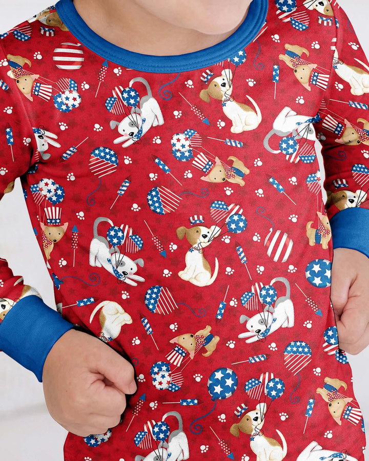 Conjunto de Pijama de Dos Piezas de Bambú de Manga Larga a Juego Familiar "Red, White & Woof"