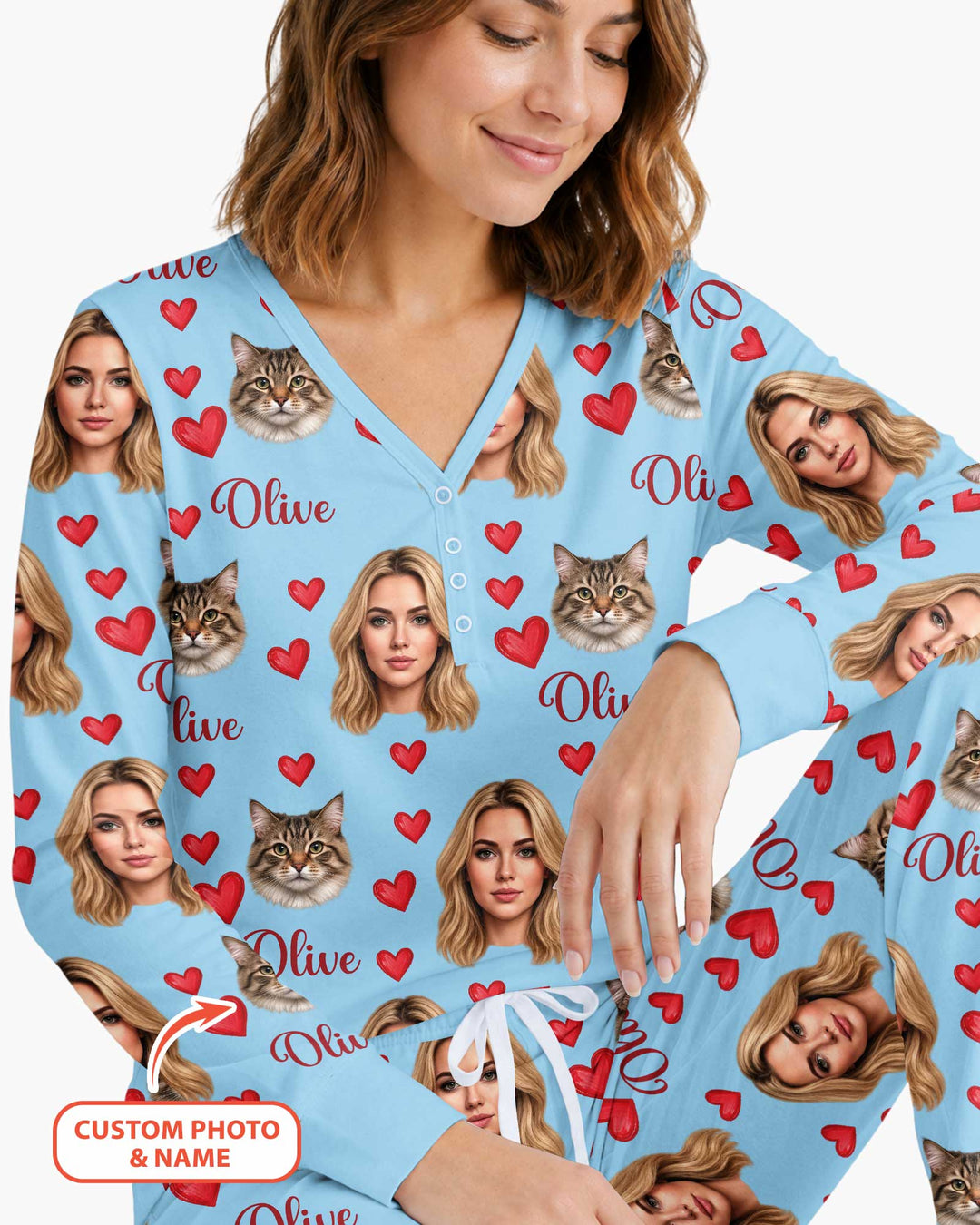 Custom Face Family Matching Bamboo Women Pajama Set