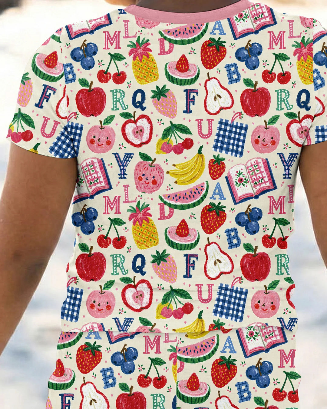Back To School Fruit Alphabet Bamboo Two Piece Short Sleeve Pajama Set