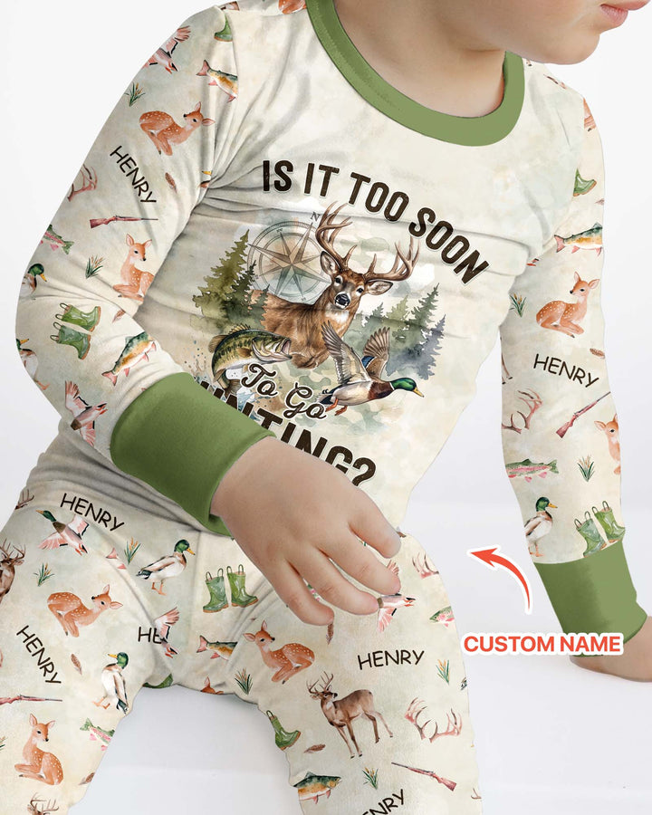 Is It Too Soon To Go Hunting Custom Name Bamboo Two Piece Long Sleeve Pajama Set