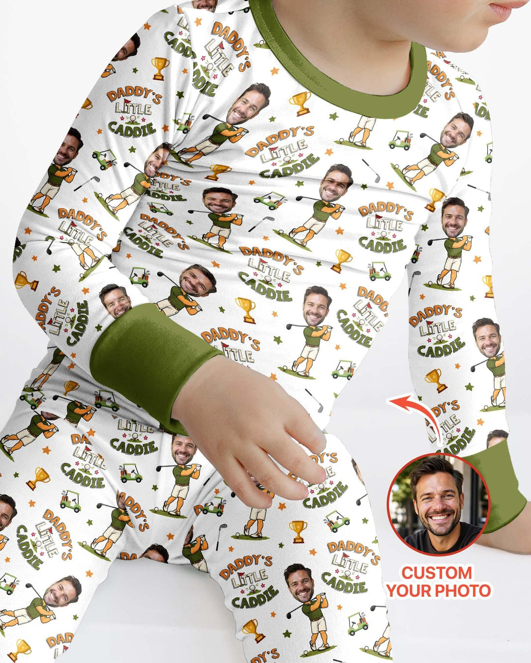 Custom Photo Daddy's Little Caddie Daddy & Me Matching Bamboo Two Piece Long Sleeve Pajama Set
