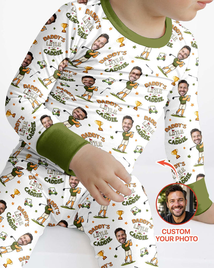 Custom Photo Daddy's Little Caddie Daddy & Me Matching Bamboo Two Piece Long Sleeve Pajama Set