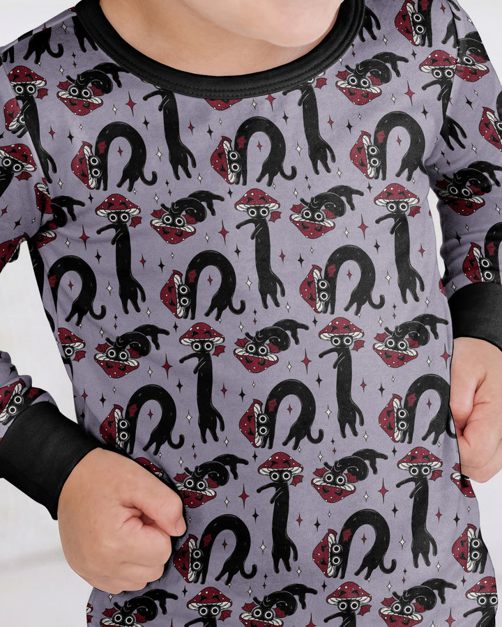 Mushroom Cat Mischief Bamboo Two Piece Long Sleeve Pajama Set