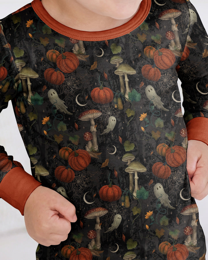 Spooky Cute Ghost Pumpkin Mushroom Halloween Bamboo Two Piece Long Sleeve Pajama Set
