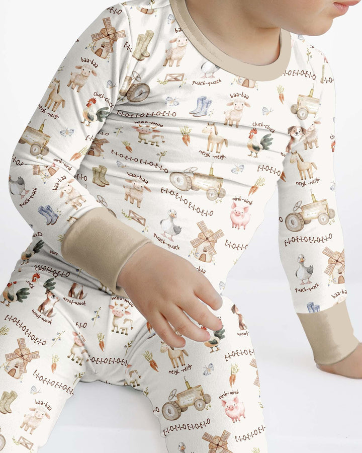 Old McDonald Farm Family Matching Bamboo Two Piece Long Sleeve Pajama Set