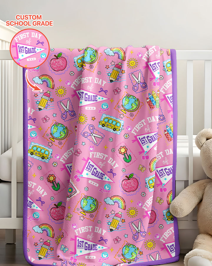 Custom Grade Girls School First Day Bamboo Blanket