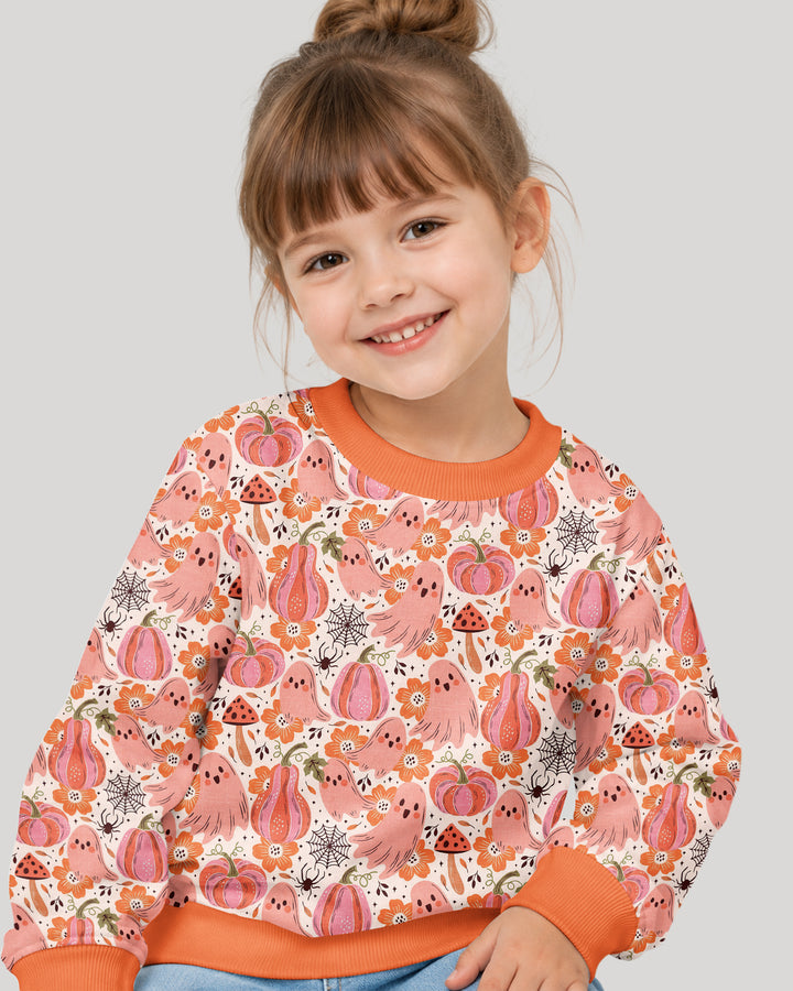 Pink Ghost Pumpkin Fall Floral Halloween Bamboo Crewneck Sweatshirt