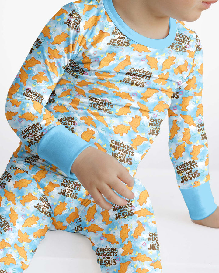 Chicken Nuggets and Jesus Family Matching Bamboo Two Piece Long Sleeve Pajama Set
