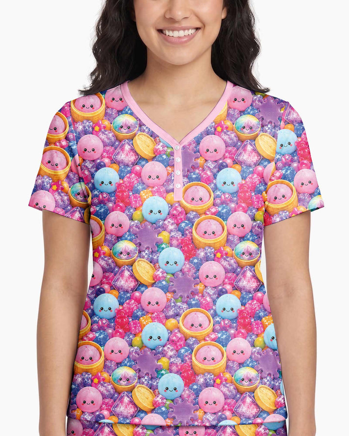 Rainbow Glitter Dumplings Bamboo Women Short Sleeve Short Pajama Set