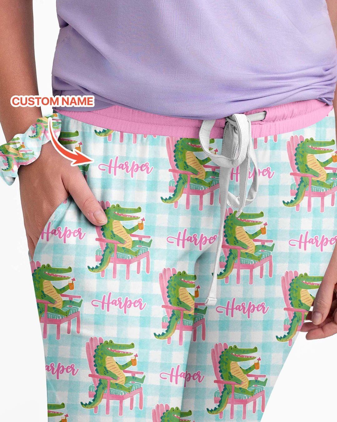 Custom Name Preppy Later Gator Bamboo Women Pajama Set