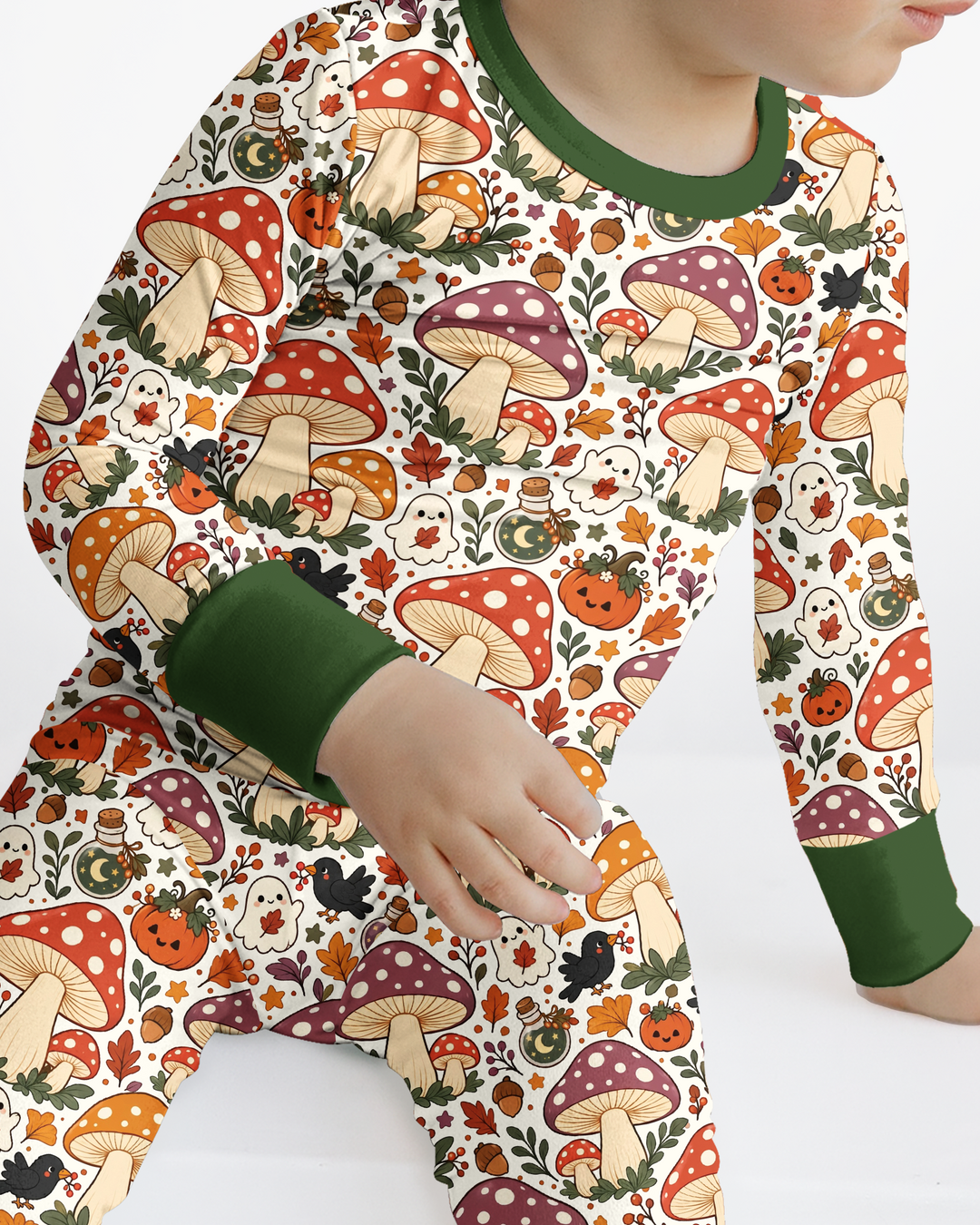 Fall Ghost Mushrooms  Bamboo Two Piece Long Sleeve Pajama Set