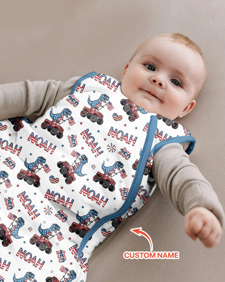Custom Name American Flag Dinosaur Bamboo Sleep Bag