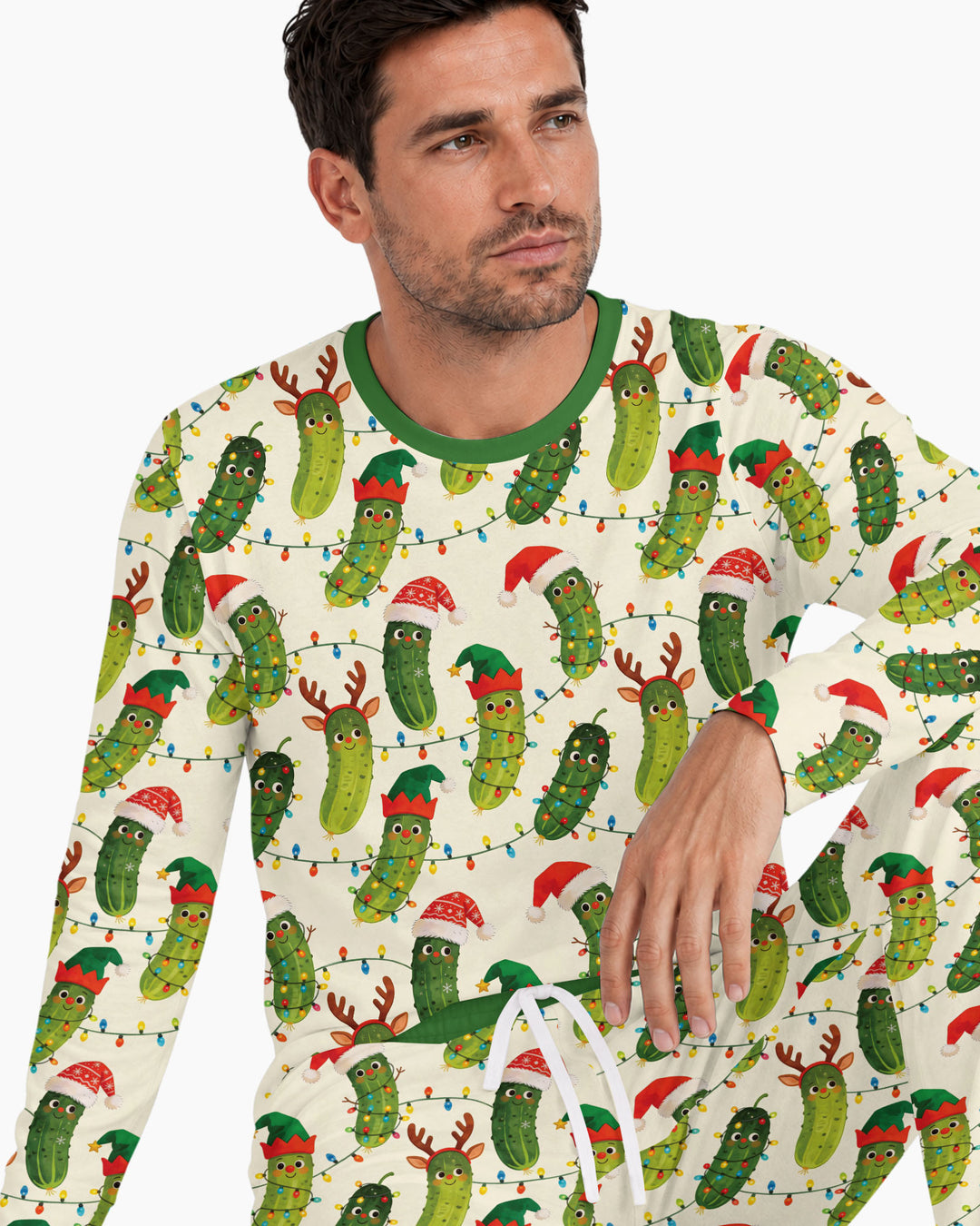Cheerful Christmas Pickle Bamboo Men's Pajama Set