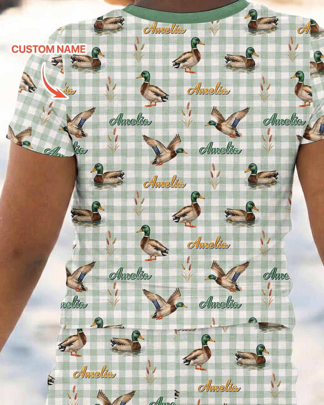 Mallard Duck Custom Name Bamboo Two Piece Short Sleeve Pajama Set