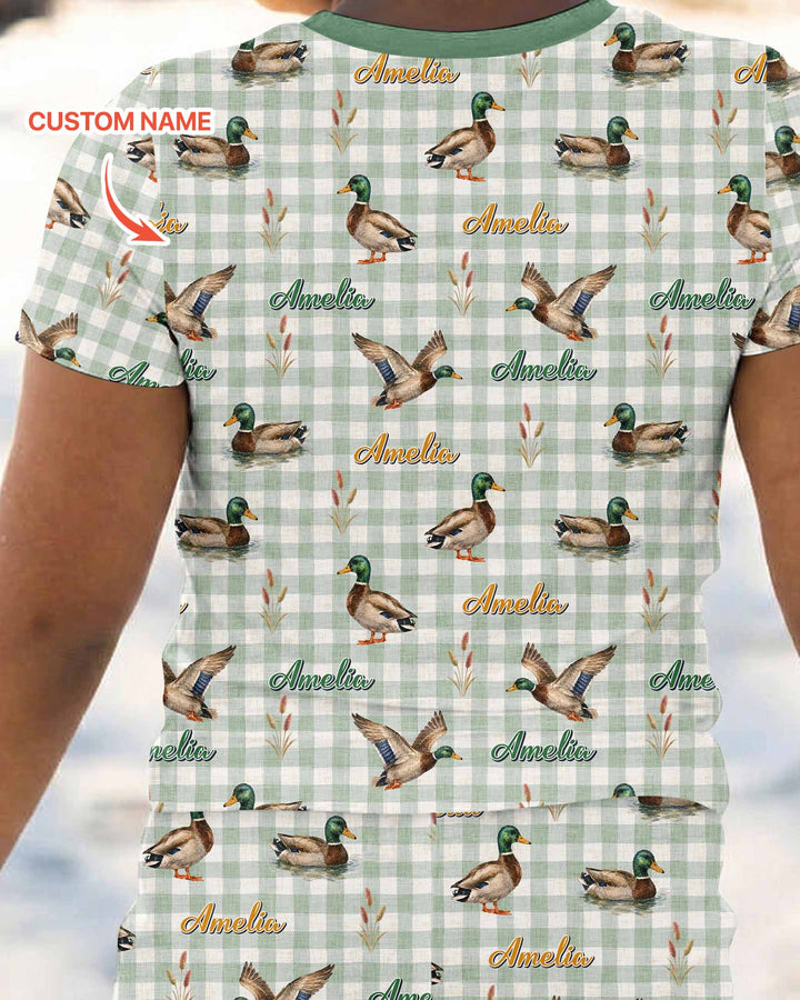 Mallard Duck Custom Name Bamboo Two Piece Short Sleeve Pajama Set