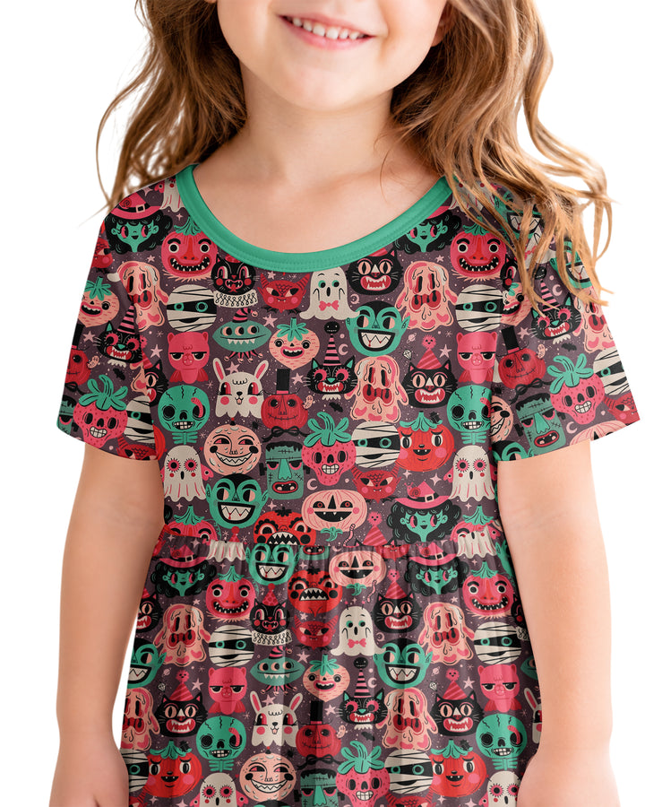 Retro Halloween Monsters Ghost Pumpkin Mummy Bamboo Twirl Dress