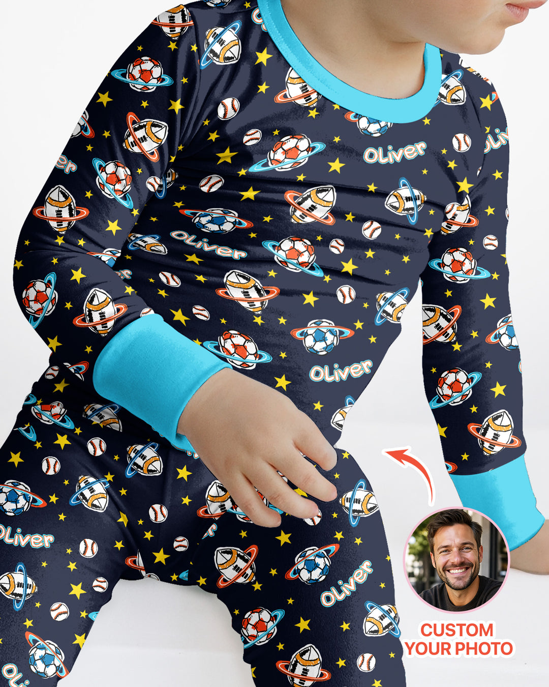 Custom Name Space Sport Bamboo Two Piece Long Sleeve Pajama Set