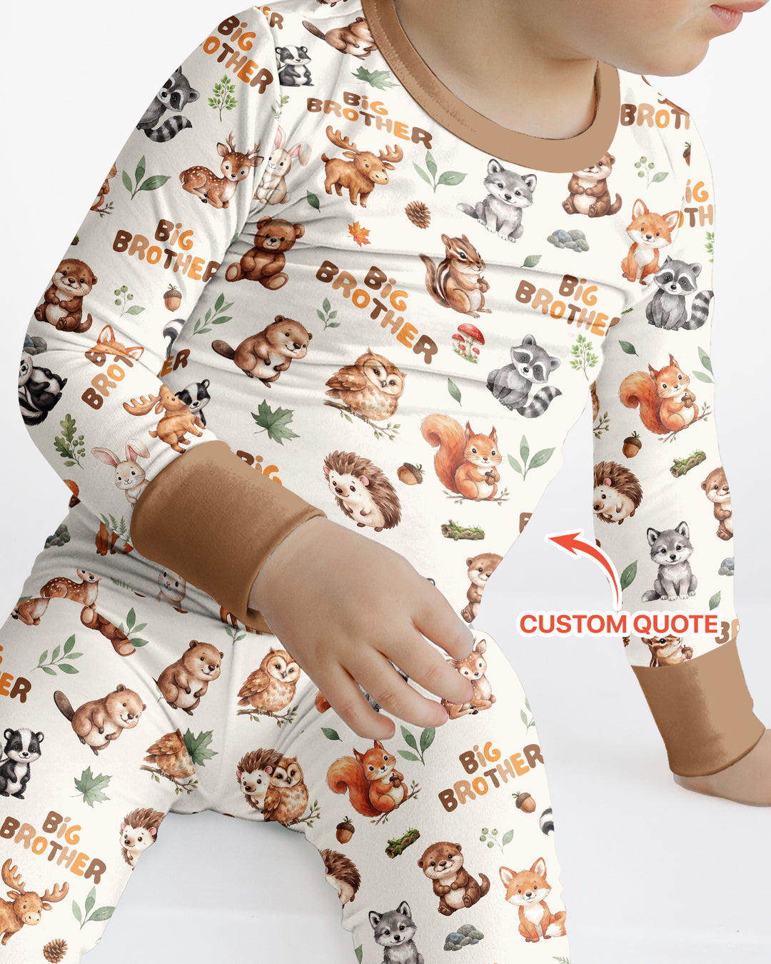 Custom Quote Woodland Animal Matching Sibling Bamboo Two Piece Long Sleeve Pajama Set