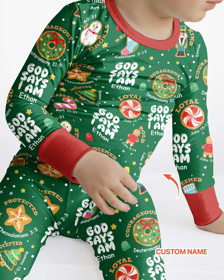 Merry Christmas God Says I Am Custom Name Bamboo Two Piece Long Sleeve Pajama Set