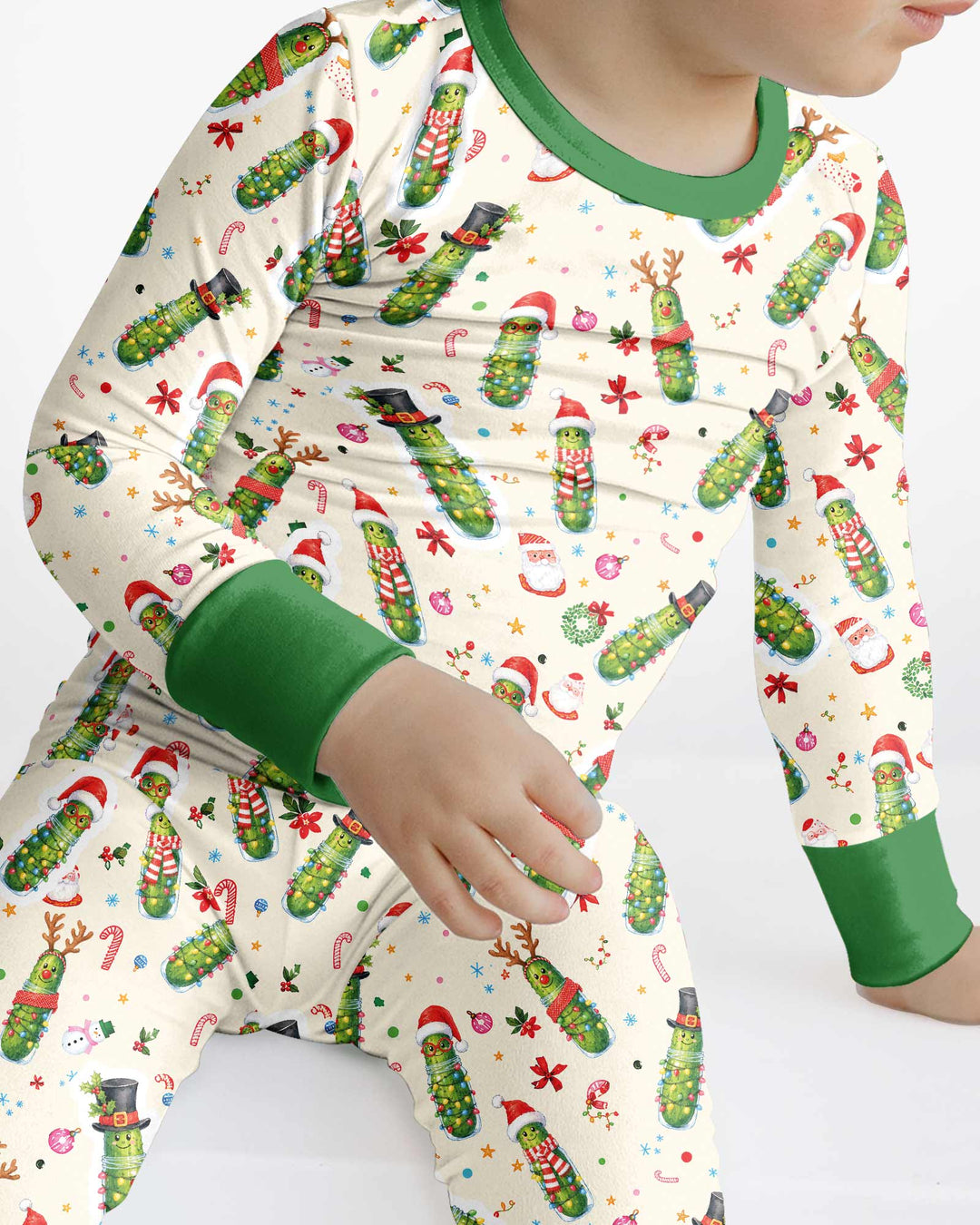 Funny Christmas Pickle Bamboo Two Piece Long Sleeve Pajama Set