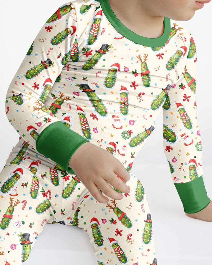 Funny Christmas Pickle Bamboo Two Piece Long Sleeve Pajama Set
