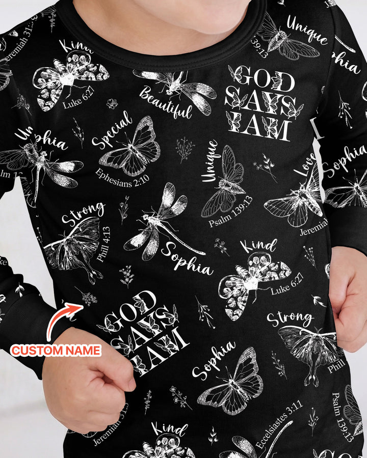 Custom Name God Says I Am Midnight Wings Bamboo Two Piece Long Sleeve Pajama Set