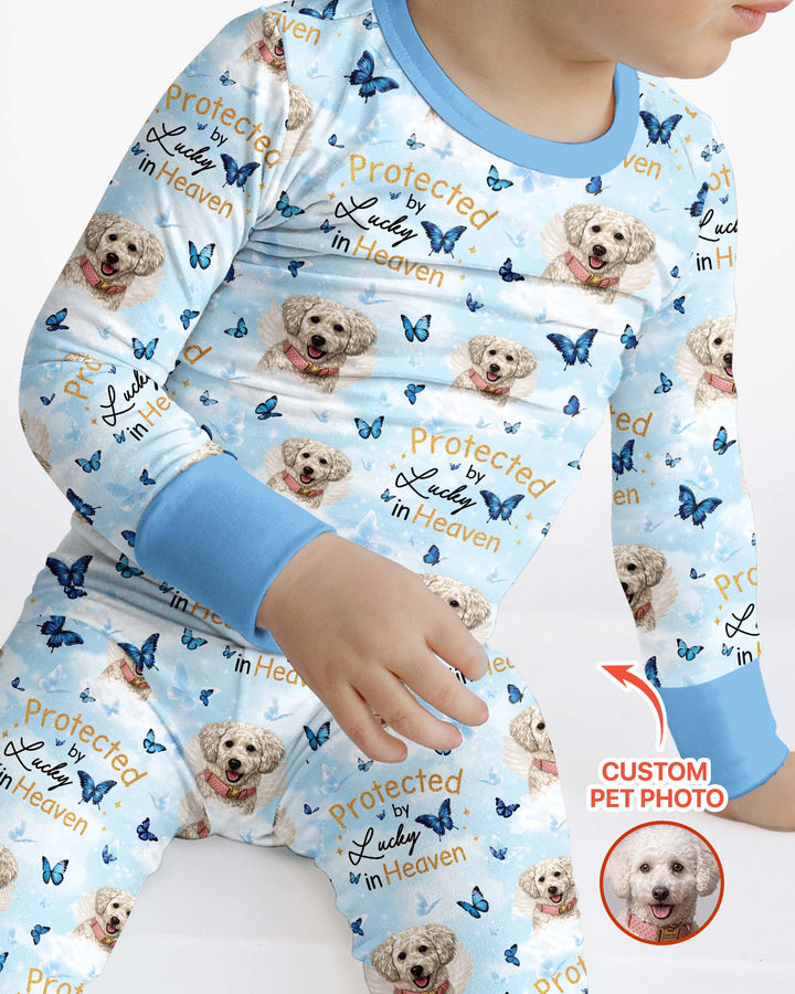 Custom Pet Photo Protected By Heaven Family Matching Bamboo Two Piece Long Sleeve Pajama Set