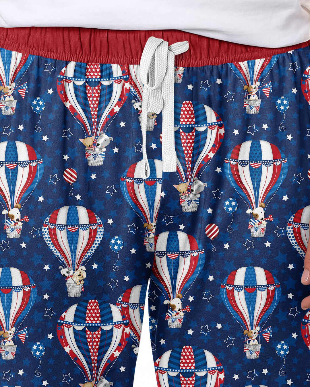 Pijamas de bambú para hombre a juego con la familia: "Cachorros Patrióticos en Globos Aerostáticos"