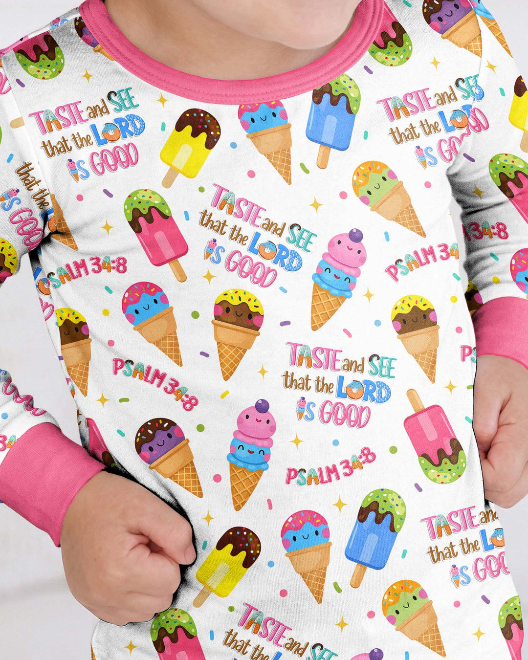Jesus Summer Ice Cream Taste and See That The Lord Is Good Bamboo Two Piece Long Sleeve Pajama Set