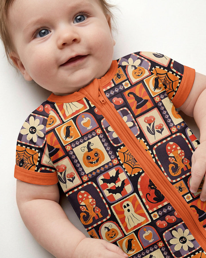 Retro Halloween Patchwork Icons Bamboo Shorty Zippy