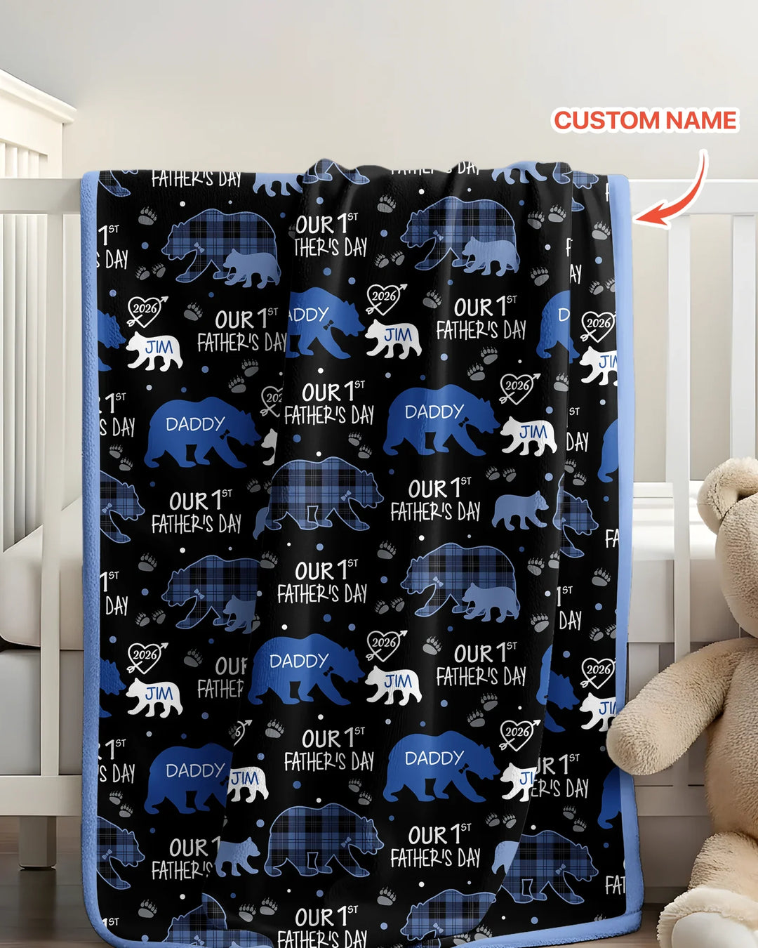 Our 1st Father's Day Daddy Bear & Me Matching Bamboo Blanket