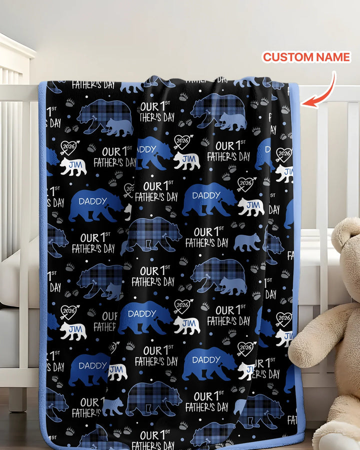 Our 1st Father's Day Daddy Bear & Me Matching Bamboo Blanket