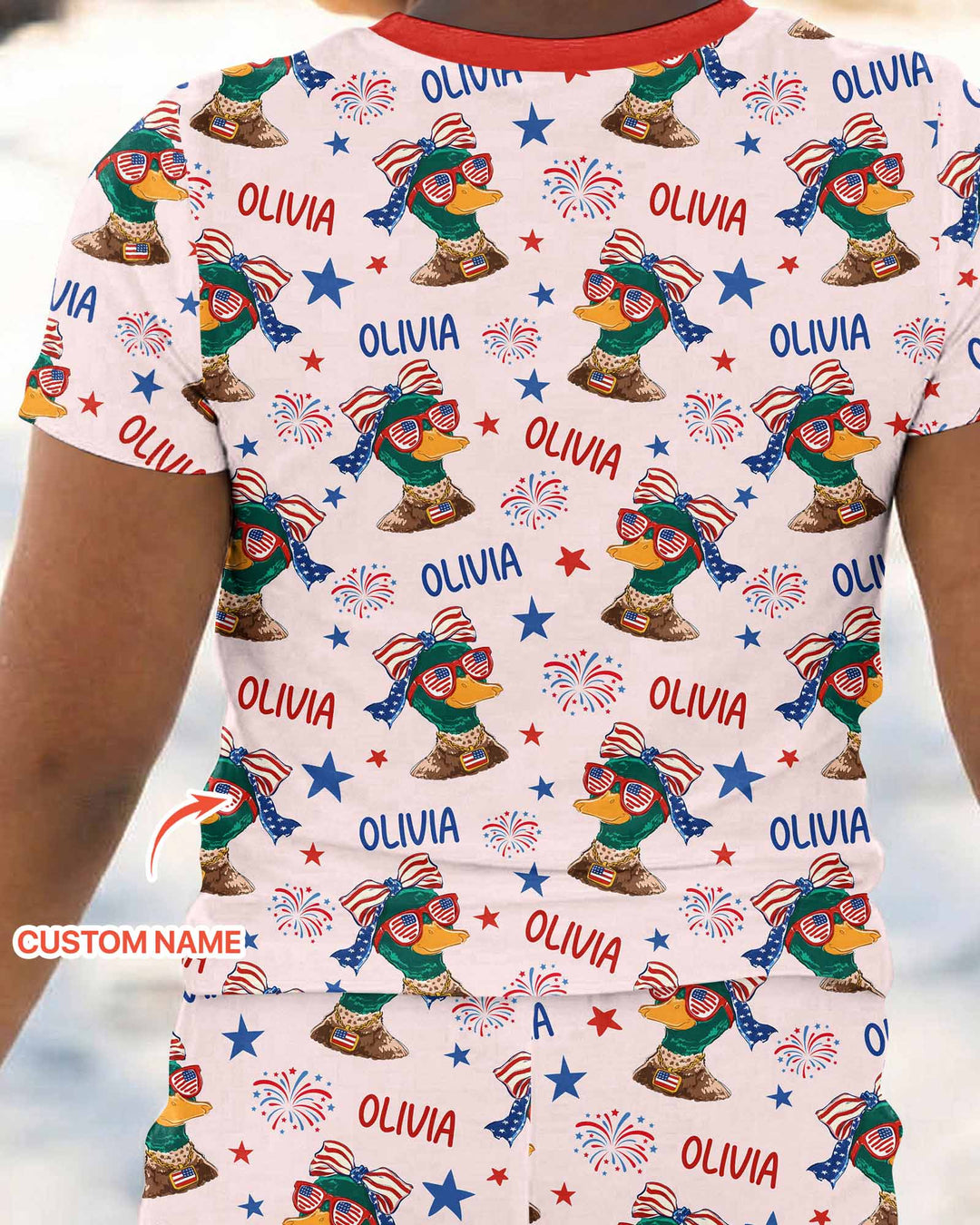 Custom Name Patriotic Mallard Duck Bamboo Two Piece Short Sleeve Pajama Set